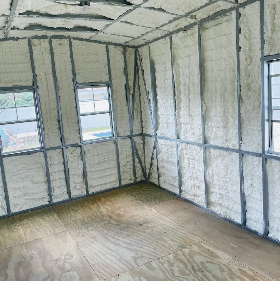 Closed-cell spray foam insulation applied to wall cavities in a residential project in Medical Lake